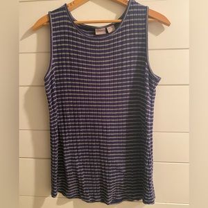 Chico's Zenergy Tunic Tank Top Women Size 1 M Blue Gray Striped Ribbed Stretch